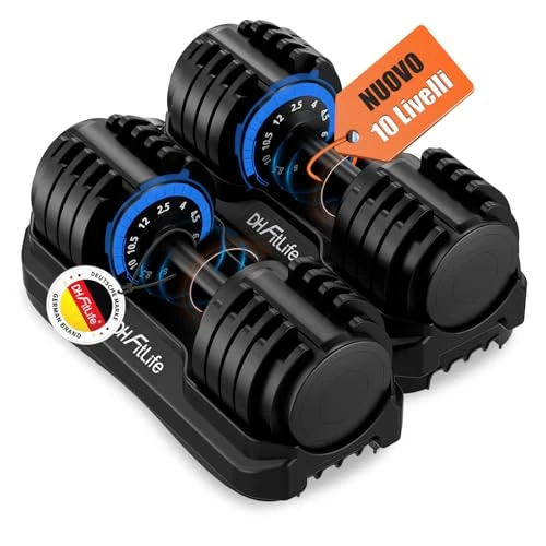 Oferta limitada: DH FitLife Mancuernas Ajustables 12kg/25kg – Pesas Regulables de 2,5–12kg / 4–25kg con 10 Niveles, Juego de Mancuernas con Discos de Peso, Pesas Variables 10 en 1 (2x 12kg) de 179.99 € a 144.40 € (ahorro 20%)