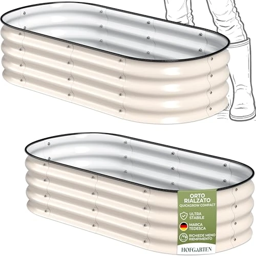 Offerta a tempo: HOFGARTEN Cassoni per Orto Rialzato 120x60x28, Set da 2, Esterno, Crema | 2 cassoni orto, 8 configurazioni, fondo aperto, acciaio zincato Zn-Al-Mg, stabile e resistente alla corrosione, per ortaggi - 43% da 109.00 € a 62.51 €