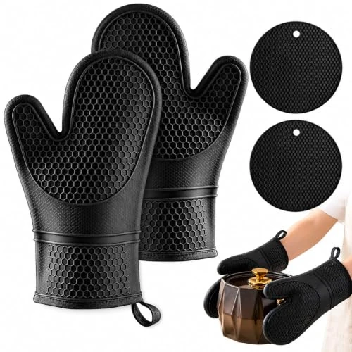 Tijdelijke aanbieding: Carehabi Ovenwanten en pannenlappen set met 4 stuks siliconen keukenwanten hittebestendig tot 230 °C met honingraatstructuur voor koken, grillen en koken van 12.80 € naar 12.80 € (0.00% korting)