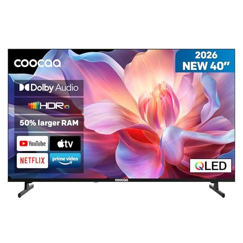 Offre limitée : coocaa 40 Pouces (100 cm) Smart TV FHD Television LED, QLED, HDR 10 Dolby Audio Bluetooth 5,1 Tuner DVB-T/T2/C/S/S2 CI+ Low Blue Light, 1.5GB (40CTQH38Z, 2026 Nouveau Modèle) de 299.99 € à 199.99 € (33% de remise)