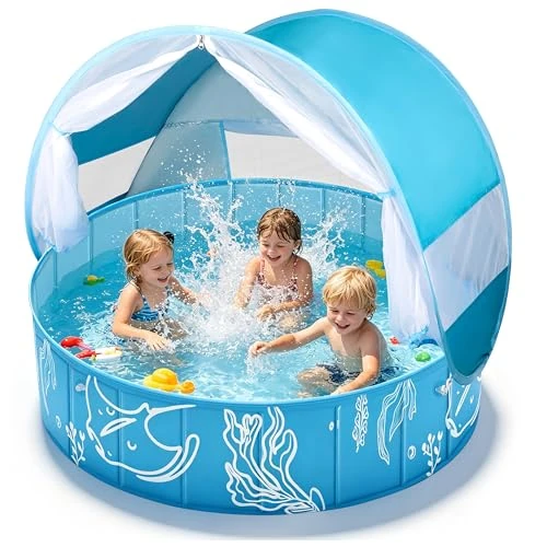 Offerta a tempo: colmanda Piscina per Bambini 4 in 1 Pop Up Grande, 120x30 cm Tenda da Spiaggia Baby con Protezione UV SPF 50+, Piscina per Bambini con Tetto, Tenda da Spiaggia per Giardino, Spiaggia, Picnic - 19% da 55.99 € a 45.21 €