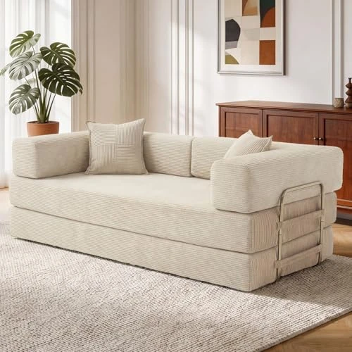 Offre limitée : Vipbear 200cm 5 en 1 Canapé Compressé, Fabriqué en Velours Côtelé de Haute Qualité avec Forme de Mémoire Haute Densité Versatile Canapé Convertible 3 Places pour Pièce Compacte, Blanc de 319.99 € à 319.99 € (0.0% de remise)