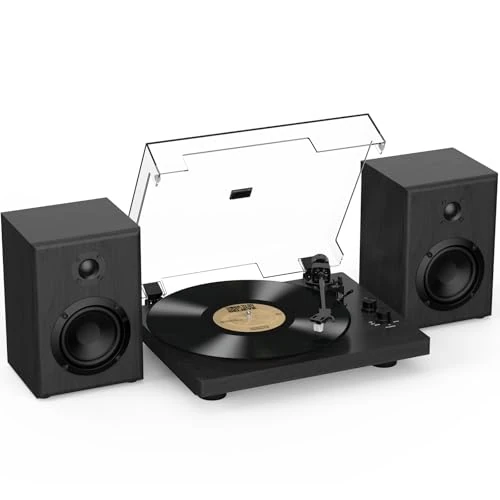 Offerta a tempo: Trynnay Giradischi, Lettore con Contrappeso Regolabile, Bluetooth In/Out, 33/45 RPM, Riproduce Dischi in Vinile da 7/10/12 Pollici, Suono Hi-Fi per gli Appassionati di Musica, Nero - 18% da 149.99 € a 123.49 €
