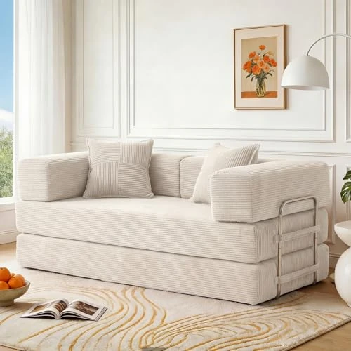 Offerta a tempo: Vipbear Divano letto matrimoniale disossato, 160 cm, divano pieghevole 5 in 1 con 2 cuscini in memory foam per soggiorno, bianco - 21% da 299.99 € a 237.49 €