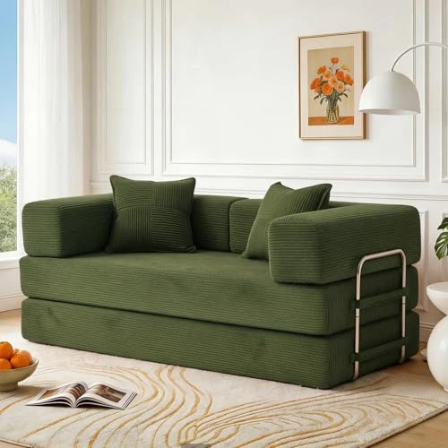 Offerta a tempo: Vipbear Divano letto matrimoniale, 160 cm, in velluto a coste, convertibile 5 in 1, pieghevole, con 2 cuscini in memory foam, per camera da letto, verde - 15% da 329.99 € a 279.99 €