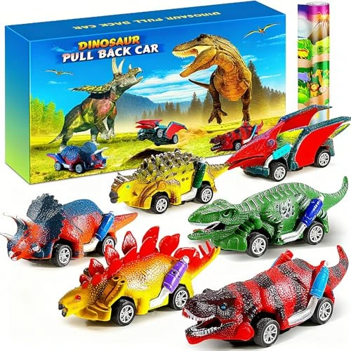Offerta a tempo: Dinosauri Macchinine Giocattolo per Bambini - 6 Pezzi Dinosauro Giocattolo Tirare Indietro Auto con Tappetino attività Regalo per Bambini 2 3 4 5 6 Anni Ragazzo e Ragazza - Progettazione (Colorato) - 5% da 19.99 € a 18.99 €