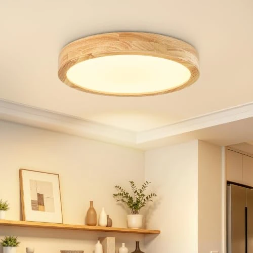 Zeitlich begrenztes Angebot: Dehobo LED Deckenleuchte 30cm Deckenlampe Holz 24W 3000K Warmweiß von 28.99 € auf 26.99 € (7% Rabatt)