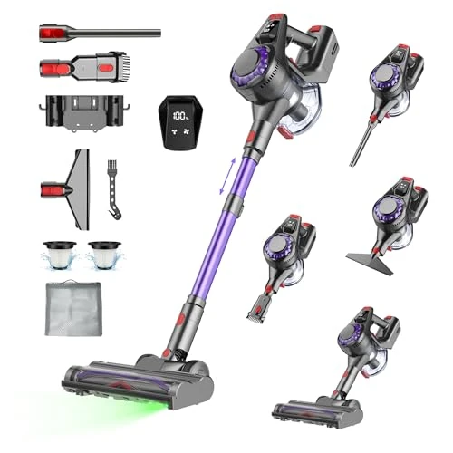 Offerta a tempo: Aspirapolvere Senza Fili 40KPa 450W Motore Potenziato 50Min, 1.6L Scopa Elettrica Senza Fil Autoportante, Base di Ricarica Muro Spazza Anti Groviglio, Scopa Elettrica per Peli Animali Tappeti Parquet - 0.00% da 94.99 € a 94.99 €