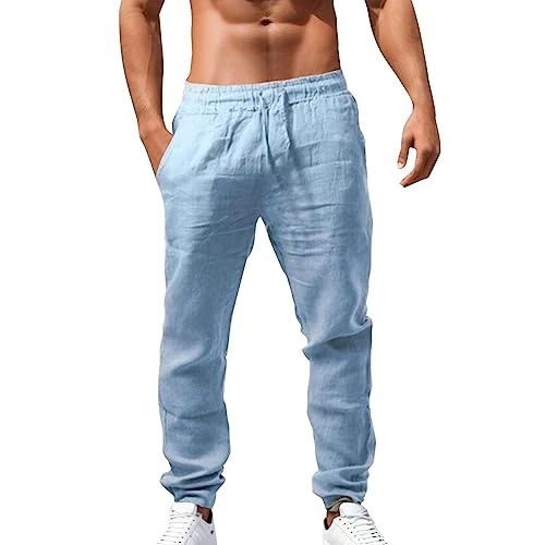 RUIRUILICO Pantaloni Lino Uomo Leggeri Casual Pantaloni Larghi Estivo 2026 Taglie Forti Elastico in Vita Pants Traspiranti Yoga Pantalone da Spiaggia con Tasche