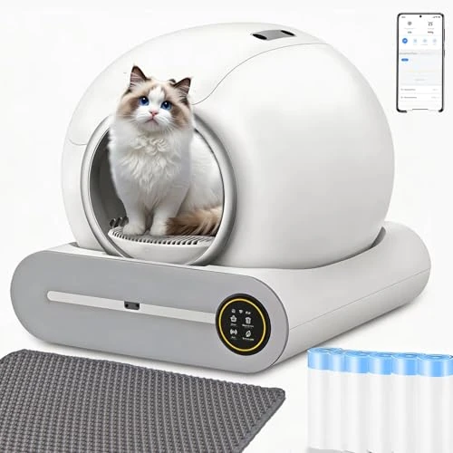 Oferta limitada: Arenero Autolimpiable 65L + 9L Arenero Automatico Gatos XXL con Sistema de Seguridad Avanzado, Desodorizante, Controlado por Aplicación con Alfombra Arenero Gato 6 Rollos Bolsas Basura(Blanco A) de 209.99 € a 209.99 € (ahorro 0.00%)