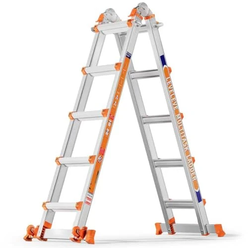 Offerta a tempo: Scala Multiuso a 5 Livelli e Scala Allungabile da 17 Piedi (5,18 m) con Stabilizzatore e Ruote, Portata 150 kg, Sicuro per Scale, per Interni, Esterni e Tetto, in Lega di Alluminio - 0.00% da 159.99 € a 159.99 €
