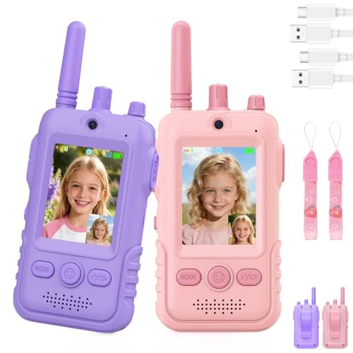 Offerta a tempo: Video Walkie Talkie Bambini, 2 Walkie Talkie Ricaricabili con Display, Telecamera HD& Modificatore Vocale, Lunga Portata, Regalo per Bambini e Bambine dai 3 ai 12 Anni (Rosa+Viola) - 0.00% da 39.99 € a 39.99 €