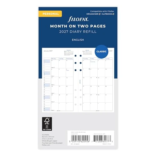 Limited-time offer: Filofax Personal Month on two pages English block format 2027 diary 27-68410 from 5.25 £ to 5.25 £ (save 0.00%)