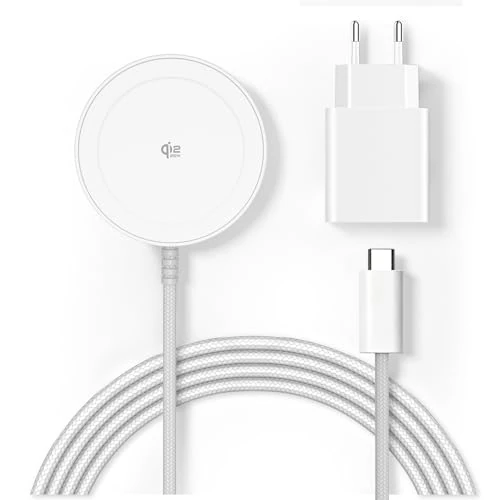 Offerta a tempo: Caricatore wireless magnetico Qi2 25 W, pad con cavo 1,5 m compatibile con Mag-Safe per iPhone 17e/Air/17/16/15/14/13/12, Air-Pods 4/3/2/Pro, serie Pixel 10 e altro, adattatore 30 W - Bianco - 0.00% da 29.99 € a 29.99 €