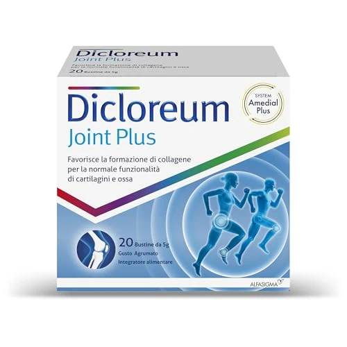 Offerta a tempo: Alfasigma Dicloreum Joint Plus, Integratore Articolazioni con Glucosamina, Condroitina e Collagene, Polvere, 20 Bustine, Gusto Agrumato, Supporto Osseo e Articolare - 32% da 27.50 € a 18.59 €