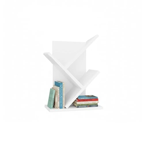 Offerta a tempo: Baroni Home Libreria ad Albero Salvaspazio a 2 Ripiani Scaffale Portalibri Verticale da Terra per Soggiorno, Studio e Cameretta, 18x30x40 cm, Bianca - 61% da 54.99 € a 21.24 €