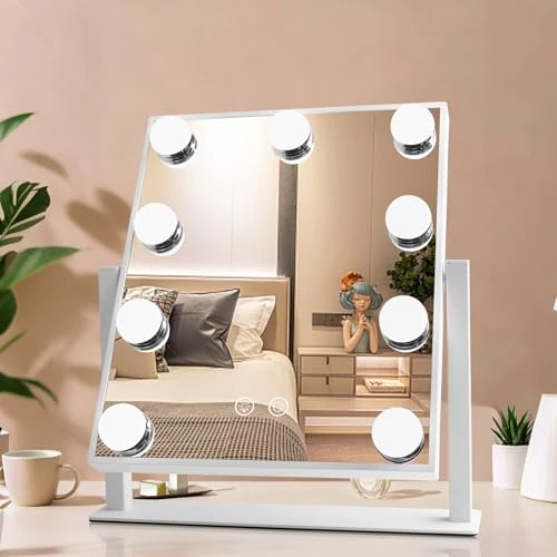 Limited-time offer: Aogled Makeup Mirror with Hollywood Lighting, Adjustable, 3000 K/6000 K, for Dressing Table, White, 300 x 250 mm from 40.43 £ to 40.43 £ (save 0.00%)