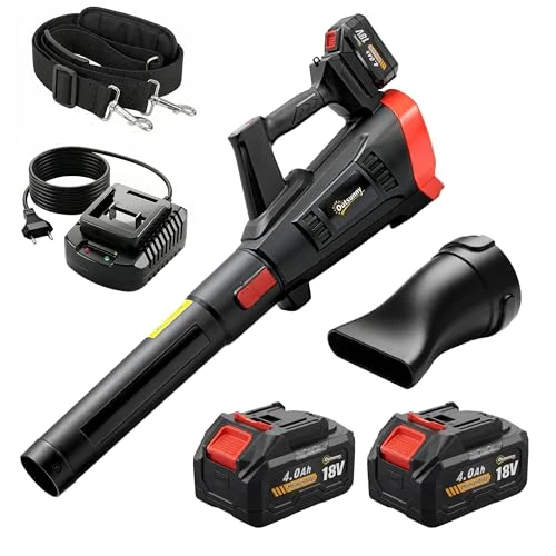 Offre limitée : Outsunny Souffleur à batterie 18 V, souffleur de feuilles avec 2 batteries 4 Ah, moteur brushless 600 W, 3 niveaux de vitesse 149 km/h, Turbo Boost, 2 tuyaux, chargeur, pour jardin, feuilles, neige de 113.95 € à 113.95 € (0.00% de remise)