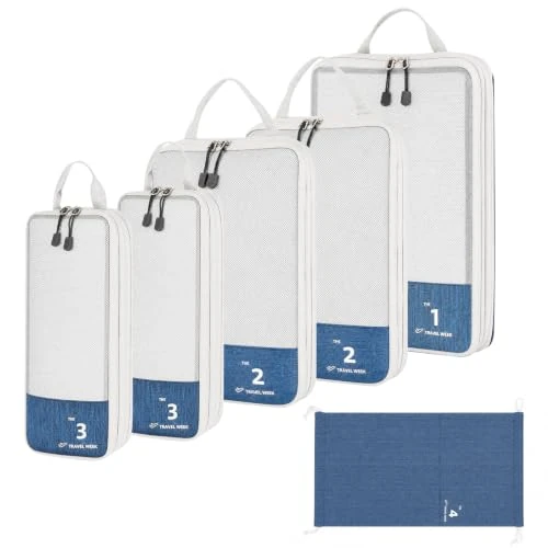 Zeitlich begrenztes Angebot: VINATO Packing Cubes Compression 6erSet – wasserdichter Packwürfel & Koffer Organizer für Kleidung&Schuhe, platzsparend für Koffer Rucksack Handgepäck, Vakuum Reiseorganiser Blau von 20.99 € auf 20.99 € (0.00% Rabatt)
