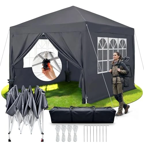 Offerta a tempo: RidgeRover 3x3m Gazebo Pieghevole, Pop Up Gazebo con 4 Pareti Lateralmente,Impermeabile – Ideale come Tenda da Festa, Gazza da Giardino e Tenda Pieghevole per Camping - 17% da 119.99 € a 99.99 €