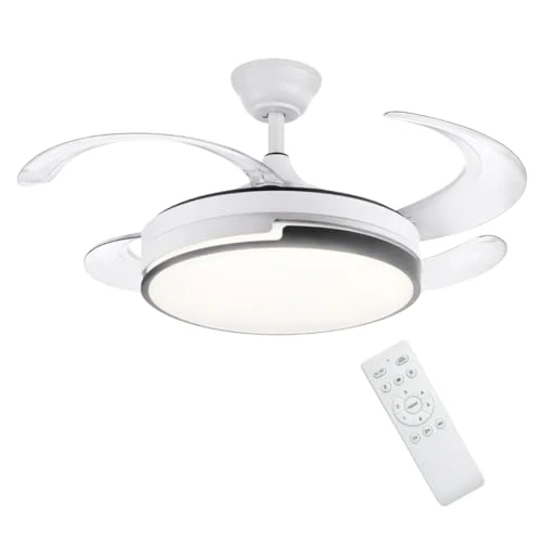 Offerta a tempo: MAKA Ventilatore da Soffitto LED con Pale Ritrattibili, Lampadario con Ventilazione Silenziosa e Motore DC, Plafoniera Moderna con Telecomando per Soggiorno, 120 cm (Luce 72 watt - Motore 30 watt) - 0.00% da 79.90 € a 79.90 €