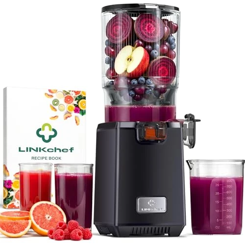Oferta limitada: LINKChef Extractor de Zumos Para Frutas y Verduras, Cold Press Juicer 250 W con Boca Ancha de 13 cm, Slow Juicer sin BPA, 1,8 L, Fácil de Limpiar, Recetas Incluidas de 299.99 € a 189.99 € (ahorro 37%)