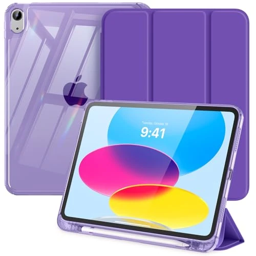 Offerta a tempo: MoKo Custodia per iPad (A16) 11 Gen 11 Pollici (2025), Custodia per iPad 10 Gen (2022) con Portapenna Sinistro, Cover Sottile a Tre Ante per iPad-11 Pollici con Retro in TPU Trasparente,Viola Profondo - 5% da 15.99 € a 15.19 €