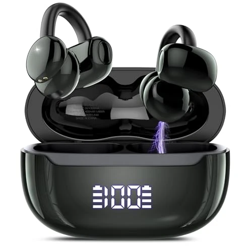 Offerta a tempo: Cuffie Bluetooth 5.4, Auricolari Open Ear Cuffie Clip-On, 48 Ore Cuffiette Conduzione Ossea, DNN Noise Cancelling, Comfort Adattivo, Audio Immersivo, Auricolari Bluetooth con 4 Mic, Impermeabili IPX7 - 63% da 79.99 € a 29.99 €