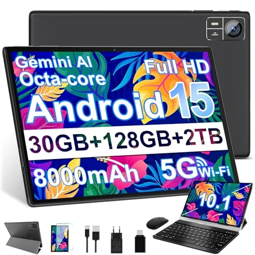 Offerta a tempo: SUAAT Tablet Android 15【30 GB RAM+ 128 GB ROM+ 2 TB】【Gemini AI】 10,1 pollici, Widevine L1, Octa Core, 8000 mAh,BT 5.0, GPS, GMS, Tablet PC Include mouse, tastiera e custodia protettiva - Nero - 63% da 299.99 € a 109.99 €