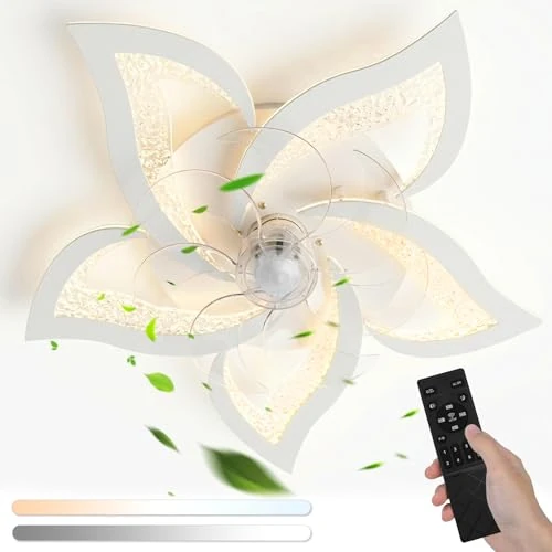 Offerta a tempo: Aigostar Ventilatore da Soffitto con Luce e Telecomando Silenzioso Fiore - 40W Luce LED Regolabile 3000K-6500K, 16W Motor DC Reversibile, 6 Velocità con Timer per Casa (67cm, Bianco) - 0.00% da 89.99 € a 89.99 €