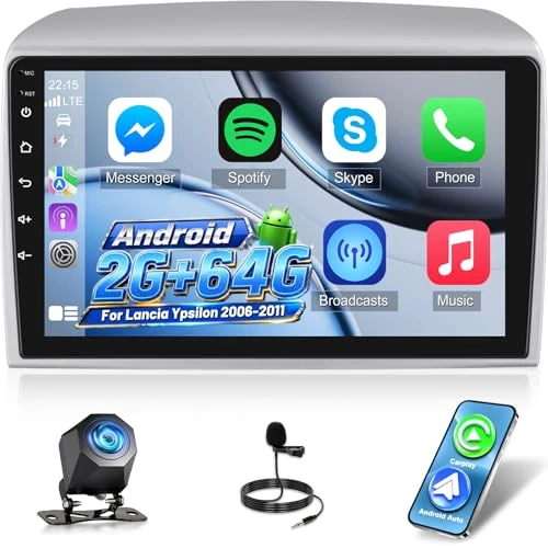 Zeitlich begrenztes Angebot: NHOPEEW 2+64G Android-Autoradio für Lancia Ypsilon 2006-2011–unterstützt drahtloses CarPlay und Android Auto, Mirror Link, GPS-Navigation, Lenkradsteuerung, 40 UI-Designs und Online-Videos von 189.99 € auf 189.99 € (0.00% Raba