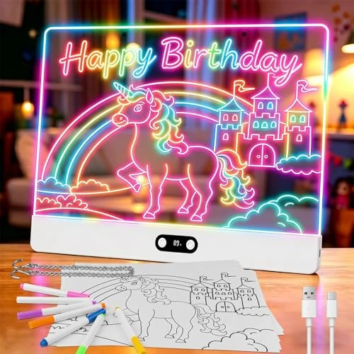 Offerta a tempo: Lavagna da Disegno a LED Ricaricabile per bambini con Luci RGB,Grande Tappetino Luminoso in Acrilico 35x26cm,8 Colori Statici & 3 Modalità Dinamiche,Supporto Nascosto per Ricalco e Arte,Bianco - 10% da 30.39 € a 27.43 €