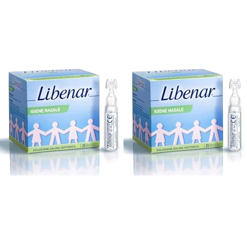 Libenar Soluzione Isotonica, Fisiologica Salina per Detersione di Naso, Occhi, Orecchie e per l'Inalazione in Aerosol, Adatto a Neonati e Bambini, Flaconcini Monouso da 5 ml, 25 Flaconcini