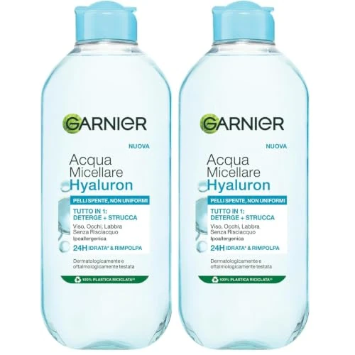 Offerta a tempo: Garnier Acqua Micellare Tutto in 1, Per Tutti i Tipi di Pelle, Arricchita con Acido Ialuronico, Pelle Detersa e Idratata Profondamente, Hyaluronic Aloe, 400 ml (Confezione da 2) - 55% da 10.98 € a 4.98 €