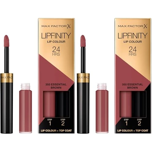 Offerta a tempo: Max Factor Lipfinity Lip Colour Rossetto a Lunga Durata 2 in 1 con Finish Lucido, Rossetto Liquido e Balsamo Idratante per Labbra Morbide e Lucenti - 350 Essential Brown, 2,3 ml + 1,9 g - 17% da 27.94 € a 23.28 €