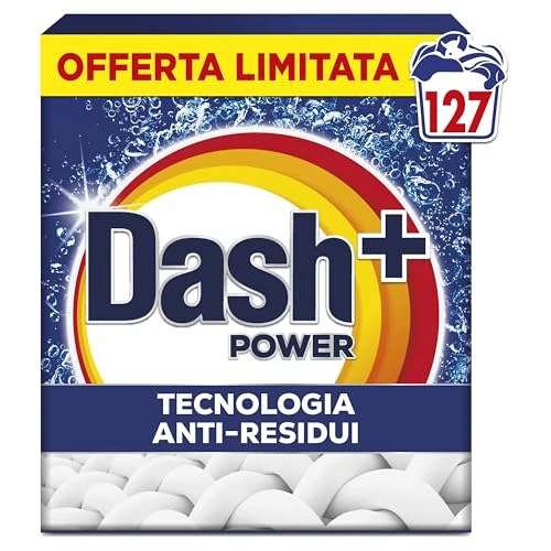 Offerta a tempo: Dash Detersivo Lavatrice Per Bucato In Polvere, 127 Lavaggi, Tecnologia Anti Residui, Rimuove le Macchie, Efficace anche a Freddo e in Cicli Brevi - 53.6% da 49.55 € a 22.99 €