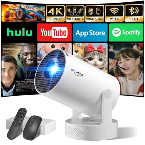 Offerta a tempo: [Apps integrate & 2026 Upgraded] Mini Proiettore con WiFi 6 Bluetooth 5.4 Support 4K 1080P Auto Keystone Rotabile 180° Proiettore Portatile Compatibile con HDMI/TV Stick/Memory Stick - 0.00% da 62.00 € a 62.00 €