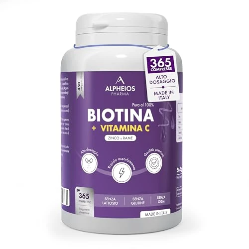 Offerta a tempo: Biotina Capelli Unghie Pelle -365 Mini Compresse (12 Mesi) – Integratore con Biotina 450 mcg, Zinco e Vitamina C – Uso Quotidiano Donna Uomo Vegano - 41% da 16.90 € a 9.90 €