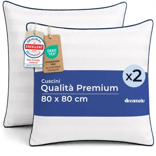 Offre limitée : Dreamzie Oreiller 80 x 80cm Lot de 2, Confort Hôtel de Luxe - Oreiller Moelleux, Coussin Lit Doux - Oreillers Lavable, pour Toutes Les Positions de Sommeil - Oeko-Tex de 44.99 € à 42.74 € (5% de remise)