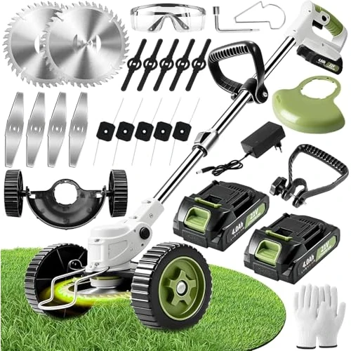 Offre limitée : Aimmbiuty Debroussailleuse Electrique sans Fil - Debroussailleuse Batterie avec 2 Batterie 21V et 4 Types de Lames - Coupe Bordure avec Poignée Réglable - Débroussailleuse à Gazon pour Jardin (Beige) de 63.89 € à 60.70 € (5% de remise)