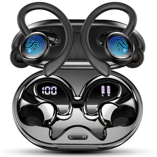 Bluetooth 5.4 Sport Headphones, 2026 Bluetooth Earphones with 6D Bass Stereo, 50 Hours In-Ear Headphones Noise Cancellation ENC and 4 HD Mics, HiFi Headphones LED Display, IP7 Waterproof Wireless