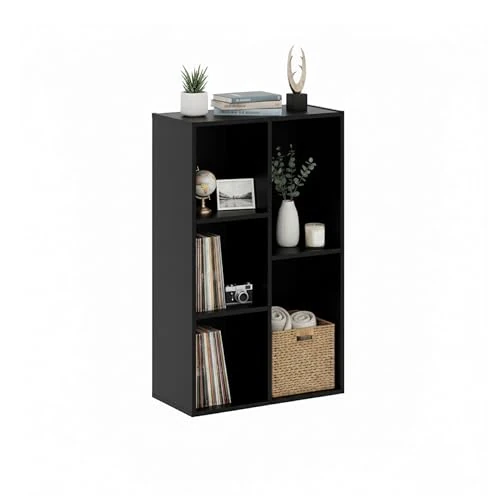 Offerta a tempo: Baroni Home Libreria a Cubi Componibile, Scaffale Modulare Nero a 5 Scomparti, Mobile Multiuso per Soggiorno, Camera e Ingresso, Design Moderno, Montaggio Semplice, 24x50x80cm - 45% da 66.99 € a 36.54 €