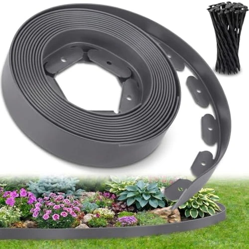 Offerta a tempo: Ediesi, Bordura per giardino 10 m flessibile, bordo aiuole plastica resistente 5 mm, bordatura giardino per prato vialetti, installazione facile con 30 picchetti (Grigio, 10 metri) - 0.00% da 24.99 € a 24.99 €