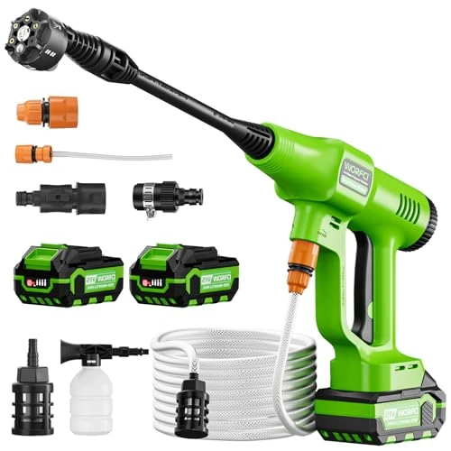 Offre limitée : WORFCI Nettoyeur Haute Pression sans Fil avec 2 Batteries, Nettoyeur Portable avec Buse Réglable 6 en 1, Tuyau Tressé de 6,5 m avec Raccord Robinet pour Voiture, Jardin, Terrasse de 79.99 € à 67.99 € (15% de remise)