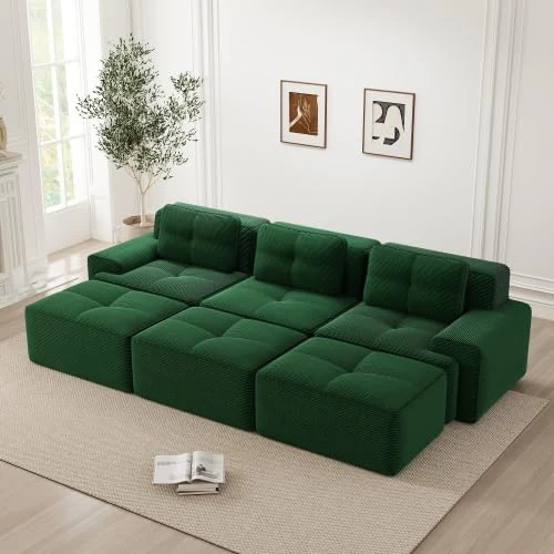 Offerta a tempo: Bladez Modulsofa Boneless Cloud 3-Posti Cord Sofa Angolo con Funzione Letto & 3 Pouf, Seduta Profonda Boneless Compressione Divano, Montaggio Senza Attrezzi, Divano per Soggiorno, Complesso di Divani - 0.00% da 699.00 € a 699.00 €