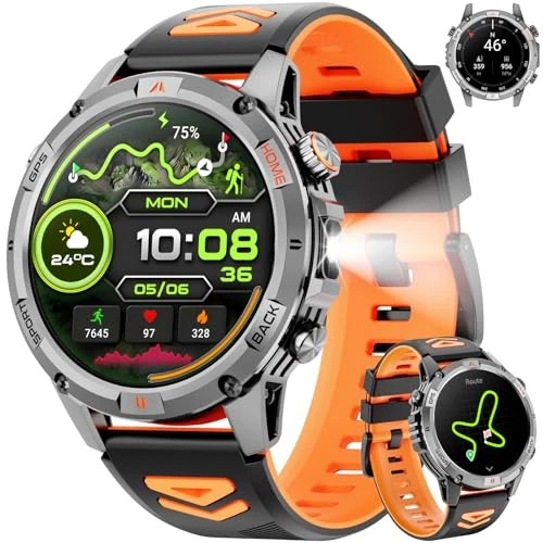 Oferta limitada: Reloj Inteligente Hombre Militar, 1,46" HD Smartwatch GPS con Linterna Led, Brújula, 100+ Modos Deportivos Smart Watch, Monitoreo de salud 24/7, Llamadas Bluetooth, IP68 Impermeable para Android iOS de 129.99 € a 129.99 € (ahorro 0.00%)