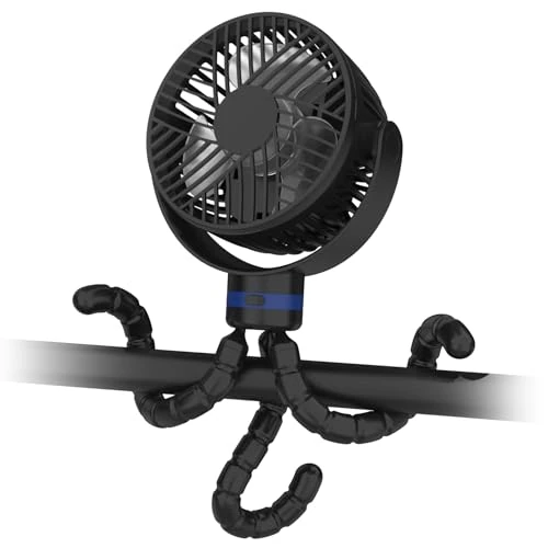 Offerta a tempo: ITSHINY Ventilatore per Passeggino, 8000mAh Ventilatore Portatile Usb Ricaricabile, Ventilatore da tavolo con Treppiede flessibile 4 velocità per Passeggino, Tapis Roulant, Culle, Tenda - 0.00% da 27.99 € a 27.99 €