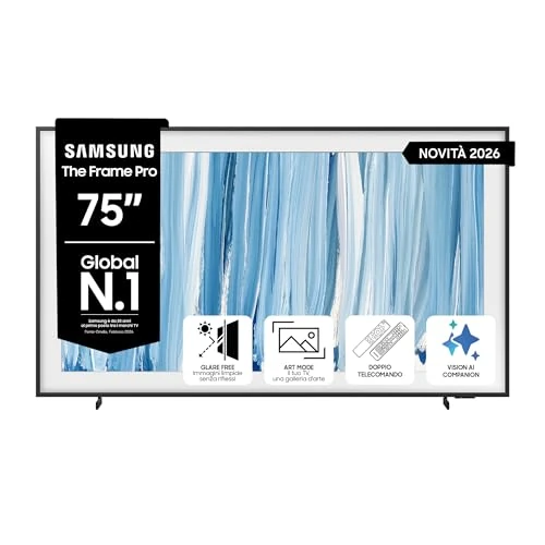 Offerta a tempo: Samsung Smart TV 75" QE75LS03HWUXZT The Frame Pro Neo QLED 4K, Glare Free, HDR10+, Dolby Atmos, Art Mode, Modern Frame Design, Wireless One Connect, Vision AI, Alexa, PACCHETTO INTRATTENIMENTO, 2026 - 22% da 2499.00 € a 1949.00 €