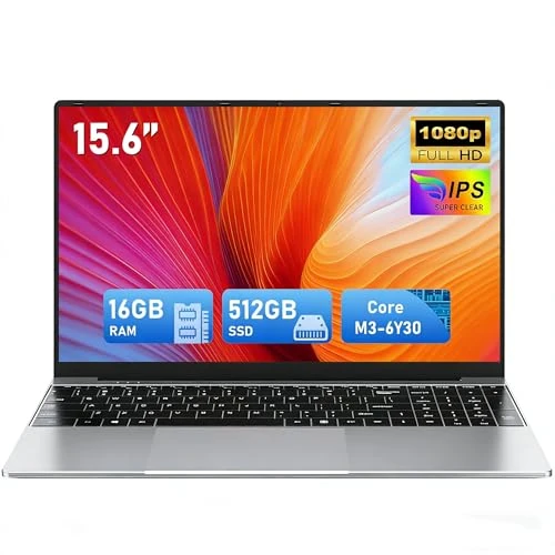 FUNYET Nowy laptop, 2026 15,6-calowy laptop 16 GB RAM 512 GB SSD, port Core M3-6Y30, IPS FHD 1920 x 1080 Laptop, otwieranie 180°, 5000 mAh, gniazdo na kartę TF, typ C