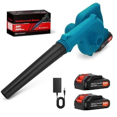 Offerta a tempo: Soffiatore a Batteria Senza Fili 24V – Motore Brushless, 2 Batterie 2000mAh Incluse + Caricabatterie – Leggero e Portatile, per Giardino, Terrazza, Garage, Neve, Polvere e Peli di Animali (Blu) - 0.00% da 57.99 € a 57.99 €